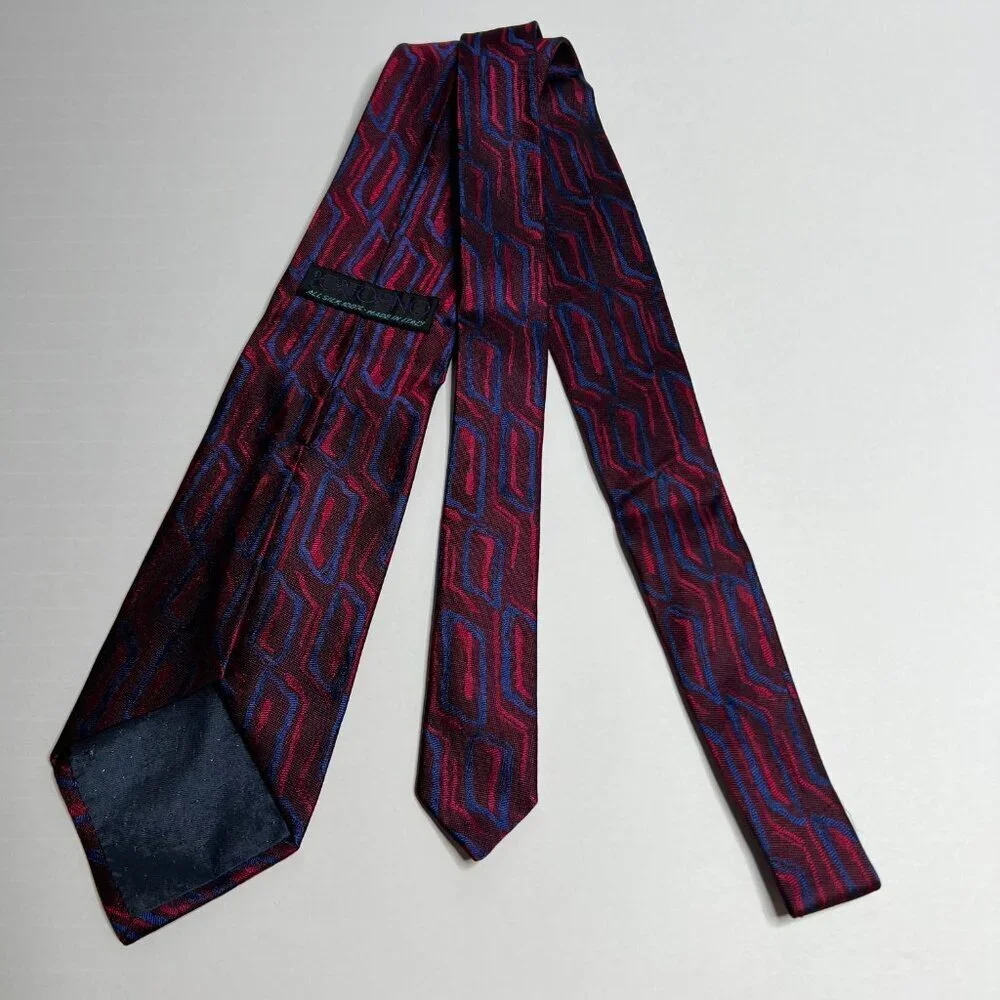 Portofino Vintage Mens Silk Necktie Red & Blue Italy Made 80s Party Club 58x3.5